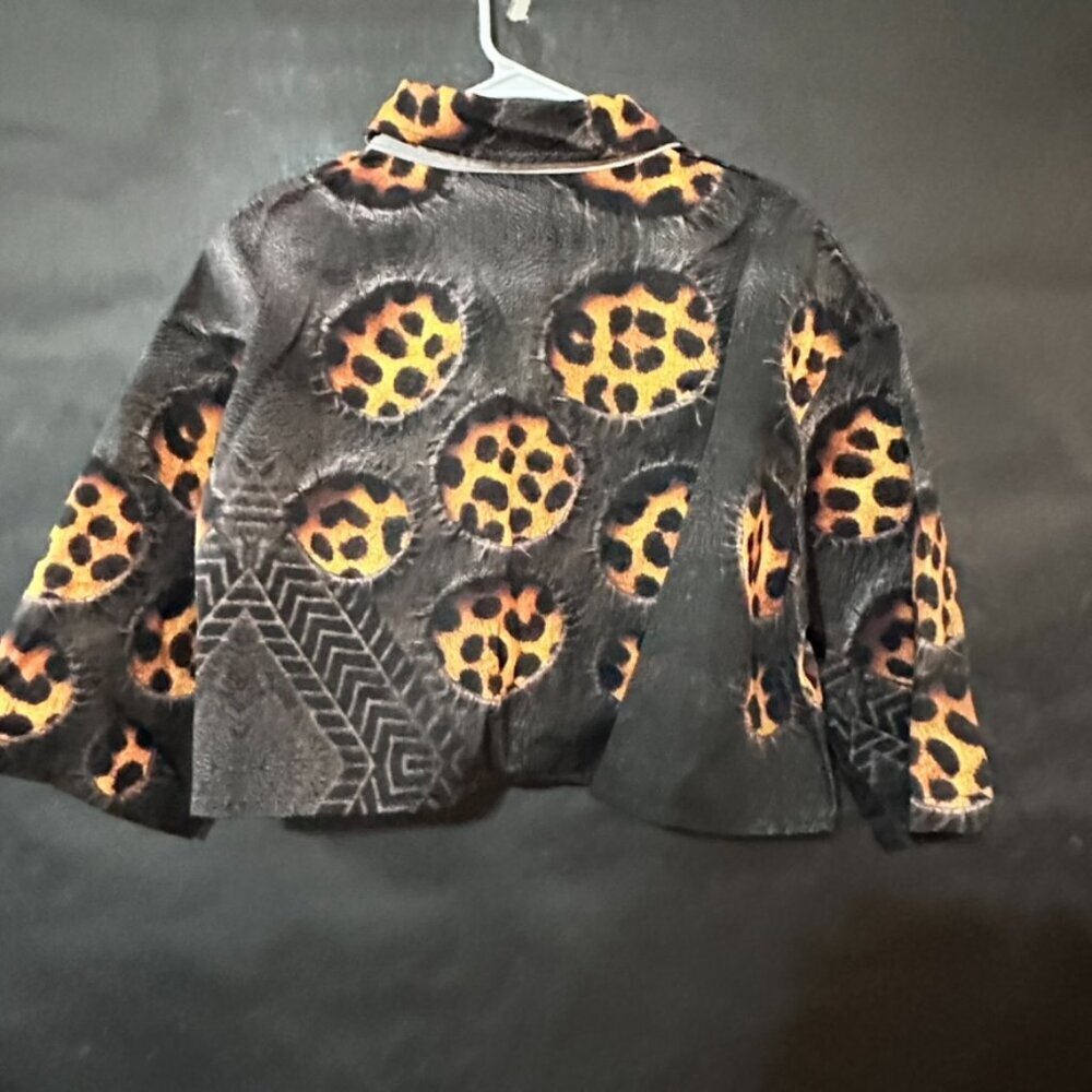 Leopard Print Crop Jacket Black Cotton Long Sleeve Streetwear Size xL Grunge - Picture 8 of 10